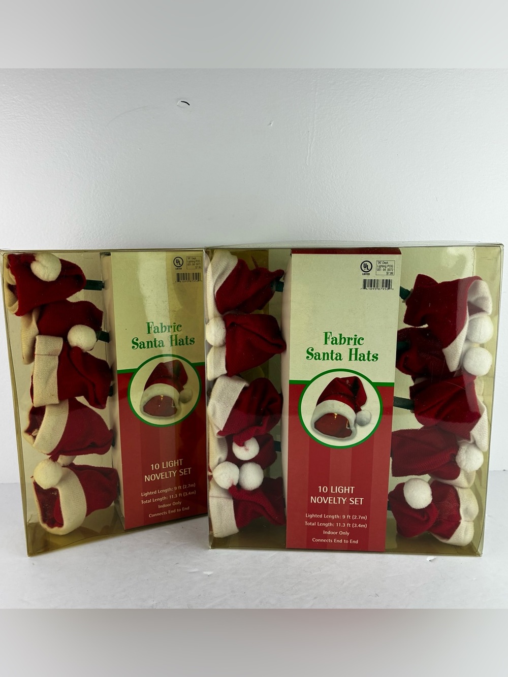 Fabric Santa Hats NIB Set of 2 String Lights